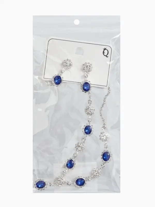 Набор 2 предмета: серьги, колье &laquo;Вечерний шик. Овал&raquo;, бело-ярко-синий в серебре
