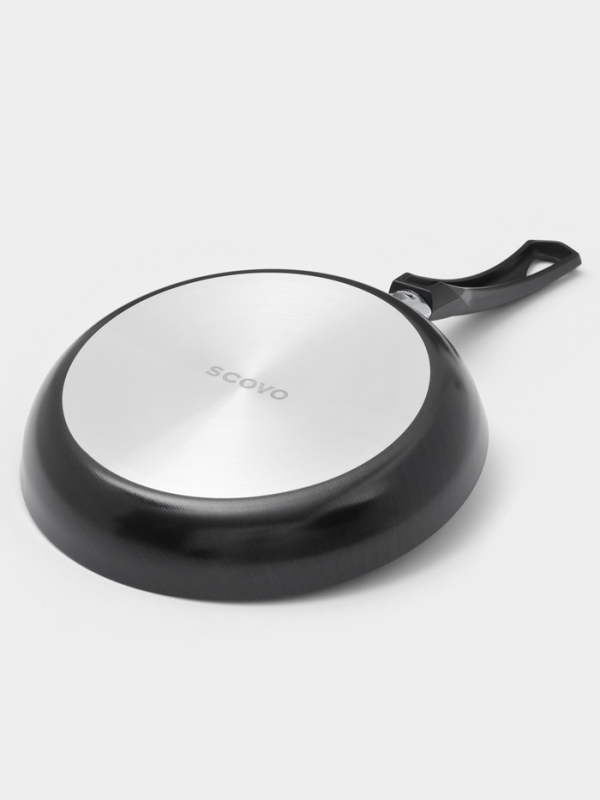 Сковорода Promo, d=24 см, стеклянная крышка, антипригарное покрытие, алюминий, чёрная