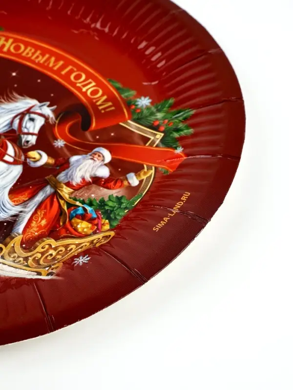 Тарелка бумажная "Три лошадки" , красная 18 см
