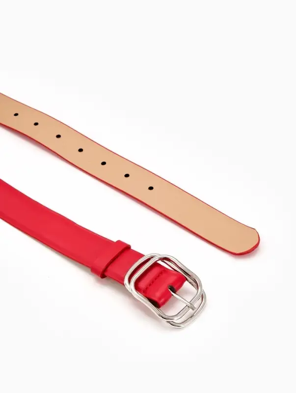Ремень жен 06-01-02-01, Июнь2504, 3,2*0,3*110 см, без винта, пряж металл, 1 прокол, красный   109031