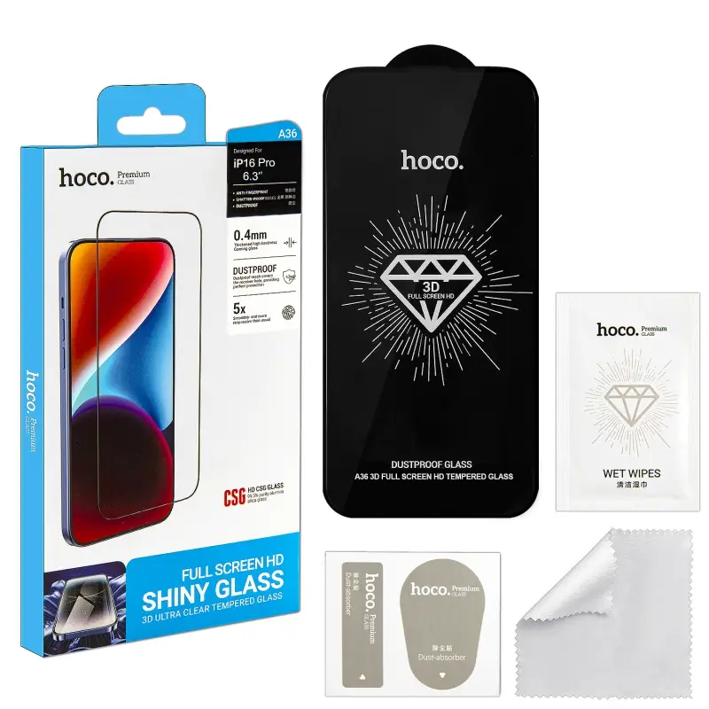 Защитное стекло iPh 16 Pro 3D Full Screen HD A36 HOCO черное