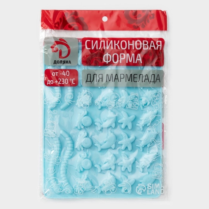 Форма для мармелада Доляна &laquo;Морские сладости&raquo;, силикон, 22,3&times;17,2 см, 32 ячейки (2,7&times;2 см), цвет голубой