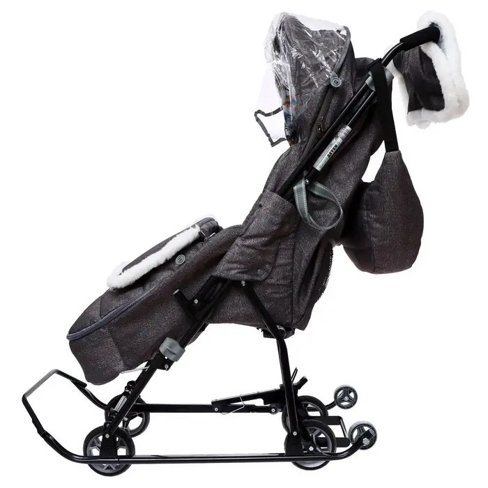 Санки - коляска &laquo;Наши детки 6&raquo;, чехол для ног, муфта, сумка, принт с ламой, серый