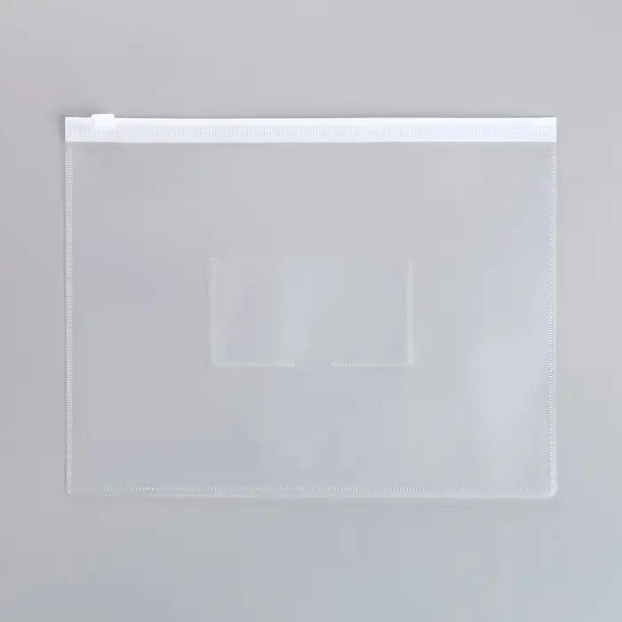 Папка-конверт на ZIP-молнии A5, 150 мкм, Calligrata, карман для визитки, прозрачная, белая молния