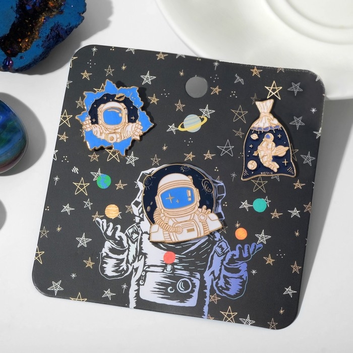 Набор значков (3 шт.) &laquo;Космос&raquo;, цветной в золоте