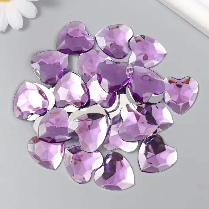 Декоративные элементы для творчества &laquo;Арт Узор. Стразы сердце. Сиреневый&raquo;, набор 30 шт., пластик, 2.5&times;2.5 см