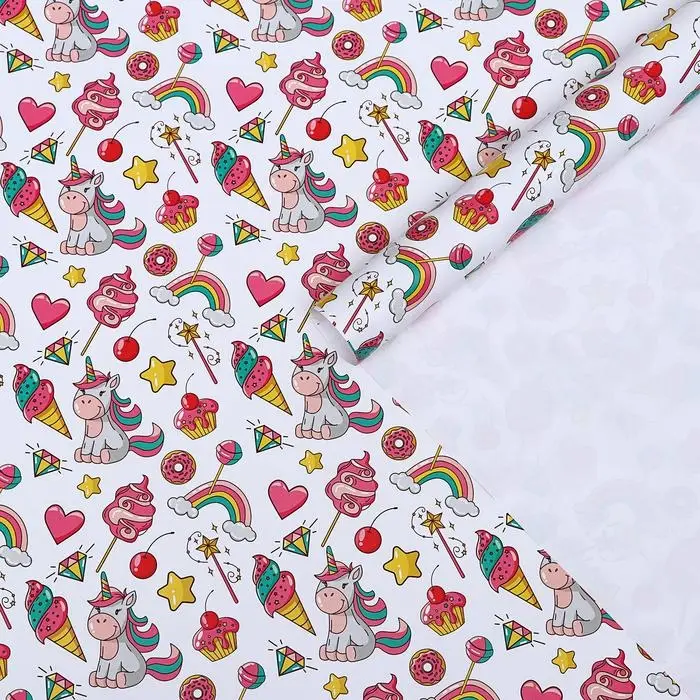 Бумага упаковочная глянцевая "Единороги", 50 х 70 см