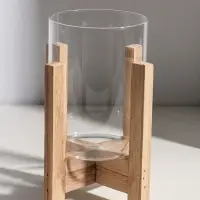 Подсвечник стекло, дерево "Рустик" d=9 см 16х16х21 см