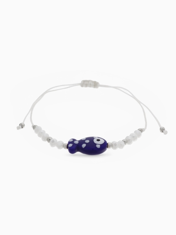 Браслет &laquo;Рыбка&raquo; на нити, белый в серебре