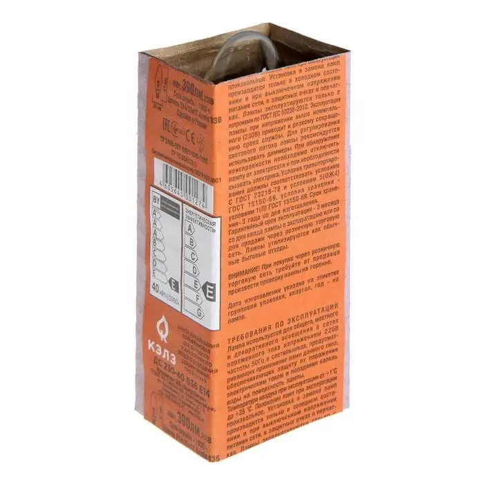 Лампа накаливания КЭЛЗ, ДС, Е14, 40 Вт, 230 В