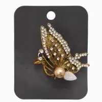 Кольцо для платка "Бабочка профиль", цвет белый в чернёном золоте