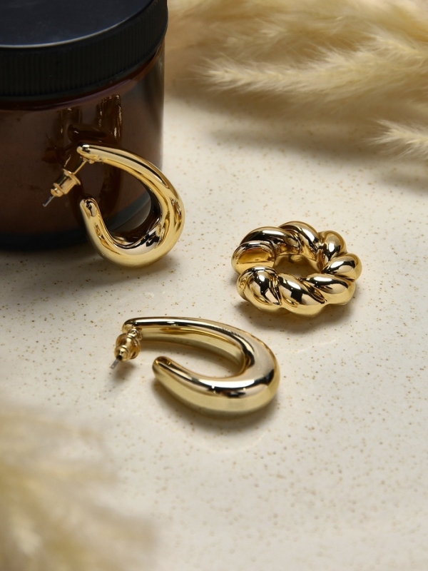 Набор серьги и каффы 3 шт &laquo;Косичка&raquo; капли, цвет золото