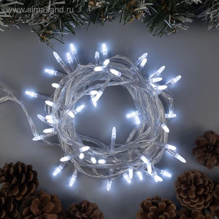 Гирлянда &laquo;Нить&raquo; 10 м с насадками &laquo;Игла&raquo;, IP20, прозрачная нить, 100 LED, свечение белое, 8 режимов, 220 В