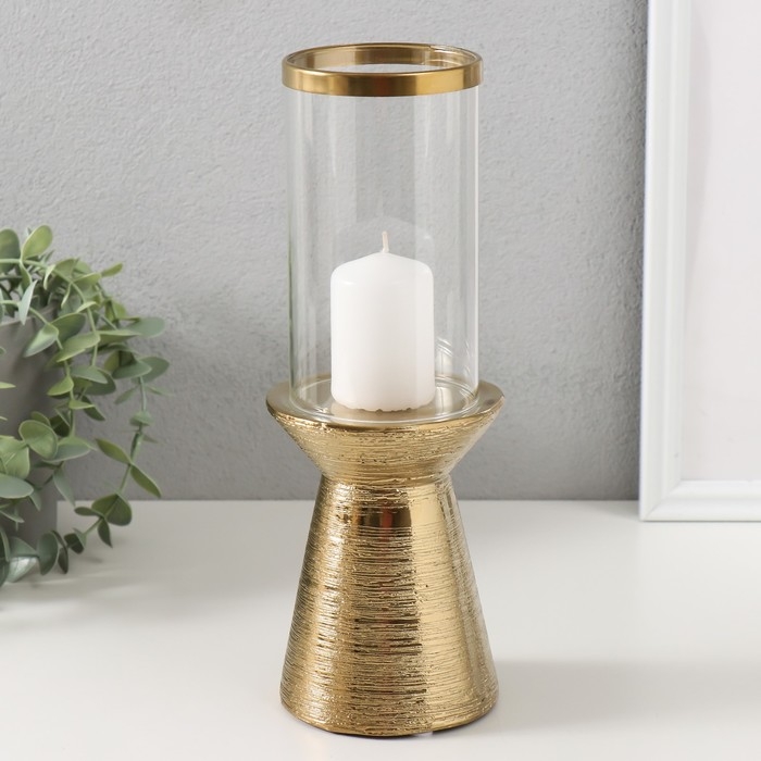 Подсвечник керамика, стекло на 1 свечу "Пустыня" d=8 см золото 9,5х9,5х27 см