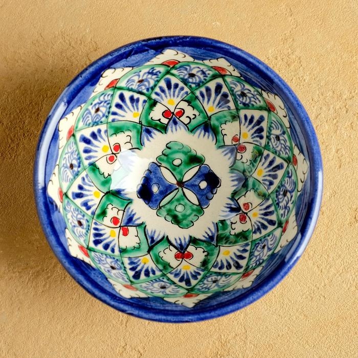 Пиала чайная Риштанская керамика "Узоры" большая, 11 см, микс