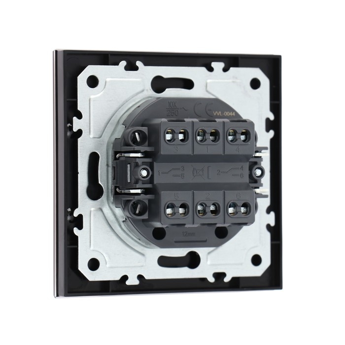 Выключатель проходной TOT Glossy Glass, 10 А, 2 клавиши, скрытый, стекло, черный