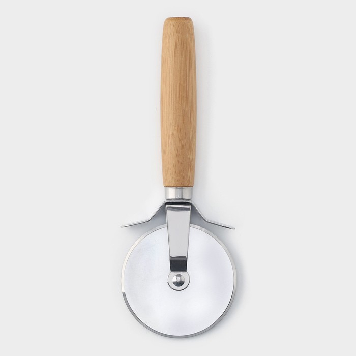 Доска для подачи пиццы Доляна, d=32 см, в комплекте с ножом, бамбук, нержавеющая сталь