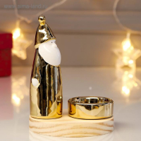 Сувенир керамика, дерево подсвечник "Дед Мороз" золото 13,5х10х10 см