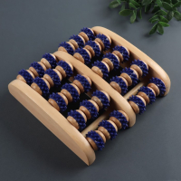 Массажёр для ног &laquo;Ножное счастье&raquo;, 22 &times; 20 &times; 5,5 см, 5 рядов с шипами, деревянный, цвет синий/бежевый