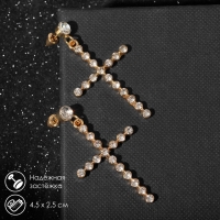 Серьги со стразами &laquo;Крестики&raquo; с делениями, цвет белый в золоте