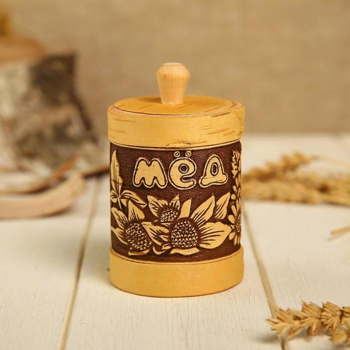 Туес &laquo;Цветочный&raquo;, мёд, 6&times;9,5 см, береста