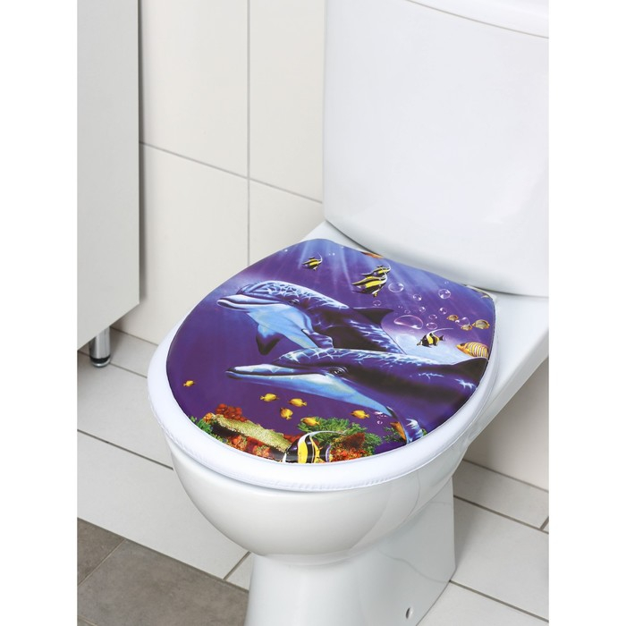 Сиденье для унитаза с крышкой Доляна &laquo;Морские жители&raquo;, 40&times;37 см, мягкое