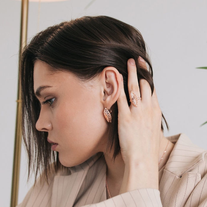 Гарнитур 3 предмета: серьги, кулон, кольцо безразмерное &laquo;Эдель&raquo; эллипс резной, цвет золото, 45 см