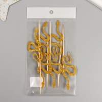 Новогодний топпер для творчества "Золотая- Блестящая змея" 12.5 см (Новогодний набор 6 шт)