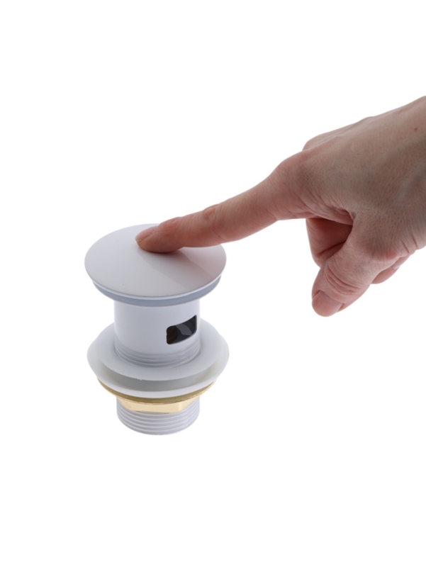 Донный клапан ZEIN engr, большая кнопка, без перелива, нержавеющая сталь, белый