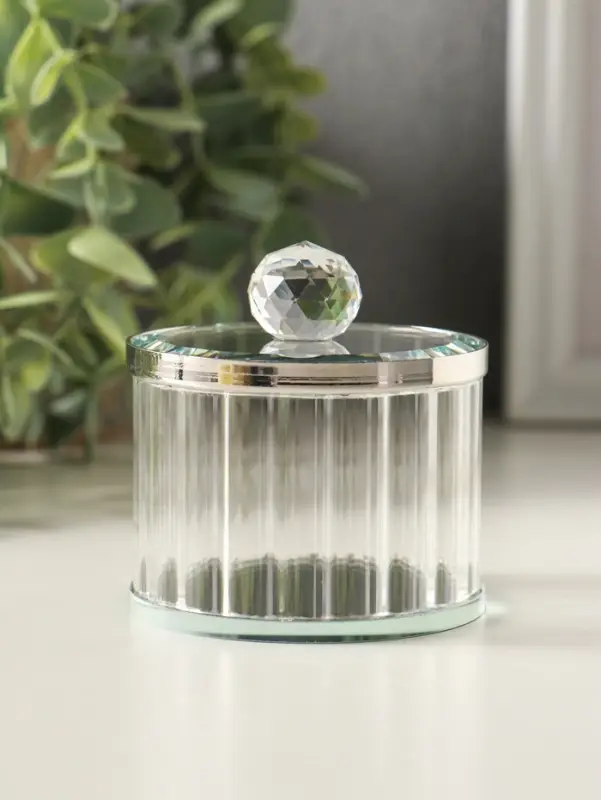 Шкатулка стекло с металлическим ободком "Шар" серебро 6,7х6,7х7 см