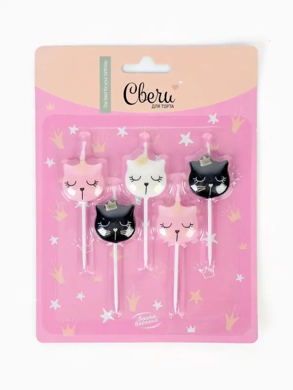 Набор свечей для торта &laquo;Котенок Принцесса&raquo;, металлик, 6 см, 5 шт