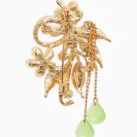 Брошь с жемчугом "Цветы", цвет светло-зеленый в золоте