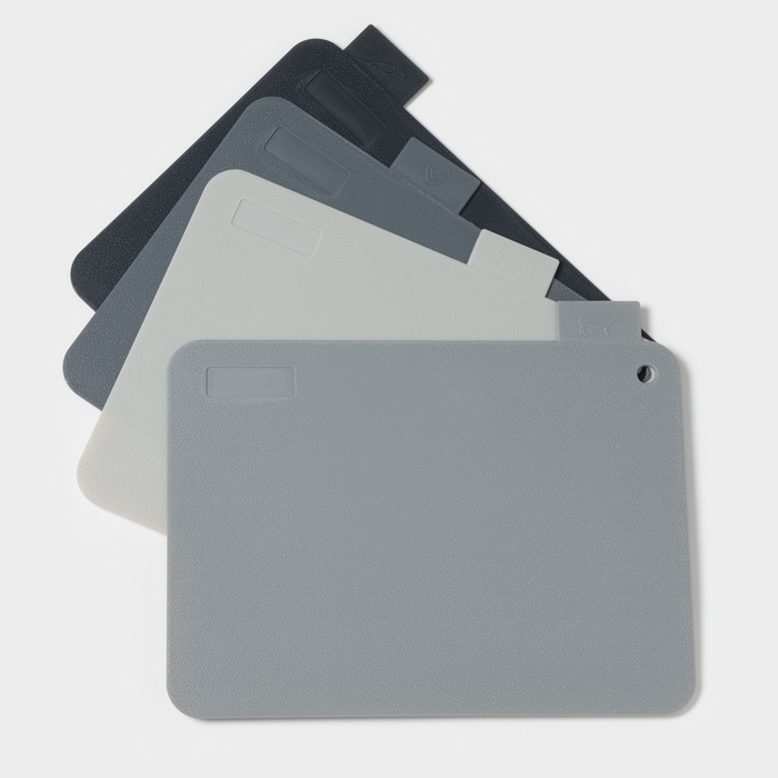 Доски разделочные Доляна, набор 4 шт, на подставке, пластик, 33&times;8&times;24 см, серые