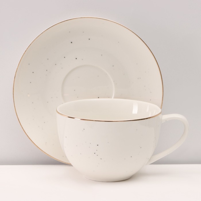 Сервиз фарфоровый чайный Доляна &laquo;Млечный путь&raquo;, 15 предметов: 6 чашек 220 мл, 6 блюдец d=13,5 см, молочник 300 мл, сахарница 350 мл, чайник 1000 мл, цвет белый