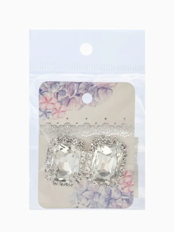 Серьги со стразами "Роскошь", прямоугольник, цвет белый в серебре