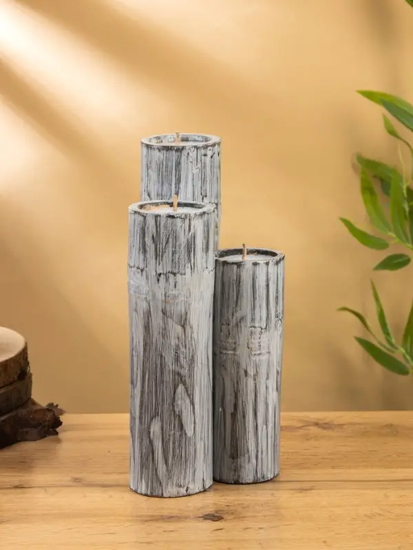 Свеча в бамбуке тройная, 15&times;13&times;30 см, 100 мл, серая