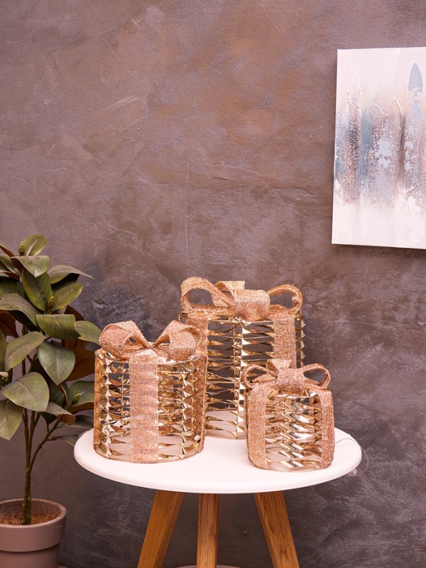 Фигура световая "Подарки цилиндр бежевые", 25х20х15 см, 90 LED, батарейки ААх8 (не в компл.), свечение тёплое белое