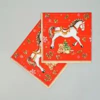 Салфетки бумажные трёхслойные &laquo;Новогодняя лошадка. Красный фон&raquo;, 33х33, 20шт