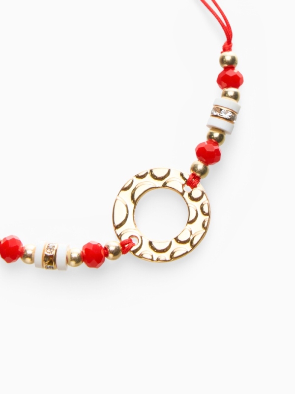 Браслет-оберег &laquo;Красная нить&raquo; женский, защита, кольцо, бело-красный в золоте, d=6