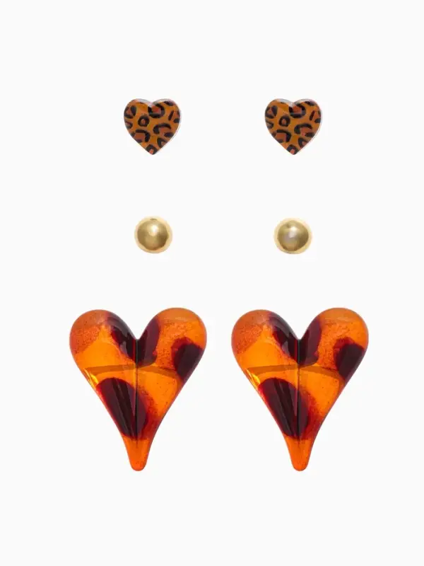 Набор серьги "Леопард" сердце и бусина, цветной в золоте