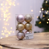 Новогодние шары ёлочные &laquo;Время вечеринки&raquo;, на Новый год, пластик, d=6, 6 шт., цвет жемчужный и розовый