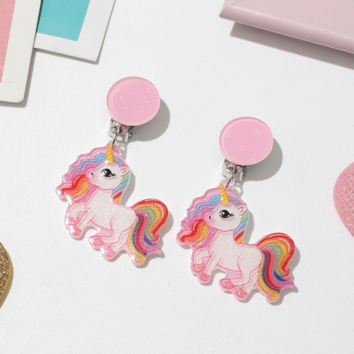 Серьги-клипсы детские &laquo;Выбражулька&raquo; сказка, единорог яркий, цветные