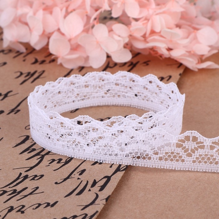Кружево капроновое, 15 мм &times; 10 &plusmn; 1 м, цвет белый №1
