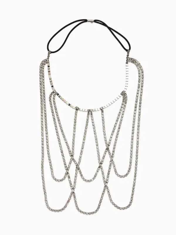 Цепочка на бедро бодичейн "Ярусы" со стразами, цвет белый в серебре