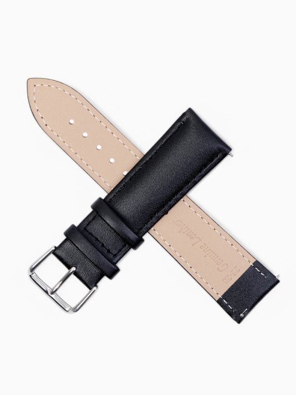 Ремешок для часов кожаный с быстросъемными шпильками, 22 мм,  l-20 см, черный