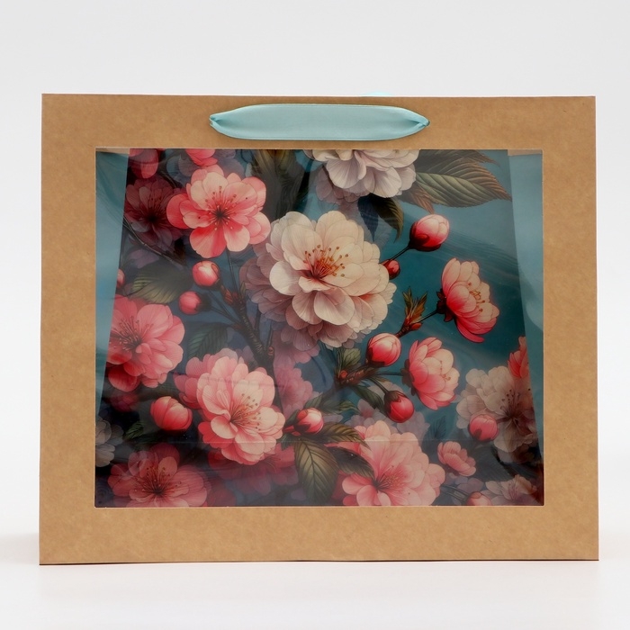 Пакет с PVC окном , "Цветы", 31 х 11 х 26 см