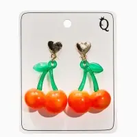 Серьги "Вишня" сердечки, цвет красно-жёлтый в золоте