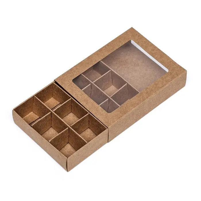 Коробка для 12 конфет, 11.5&times;8.7&times;2.5 см, Тонкие разделители, крафт