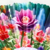 Веер пластик, текстиль "Пластилиновые цветы" МИКС 23 см