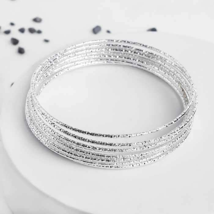 Браслет металл &laquo;Каркас&raquo; тонкая нить, набор 10 шт, цвет серебро, 6,5см